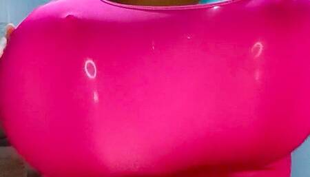 Sexy Juju Sensually Dances While Maroon Jumper Is Stuffed With Huge Balloon Boobs And Butts