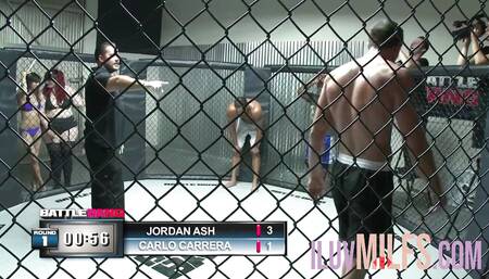 Big tits brunette getting fucked in her trimmed pussy