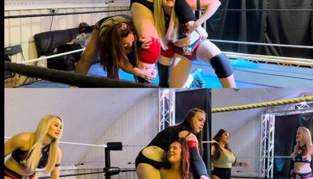 Blonde and brunette struggle to lift giantess