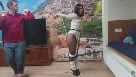 BDSM INVASION FOR OLIVIA SILVER - FLOGGING AND DS LIVE ACTION AND UNTYING - Olivia Silver Dominated, Slave Trained, Ballgagged And Collared, Tied Up With Rope In Strappado, Fixed To The Floor And Fixation Point, Flogged and Vibrated with MW