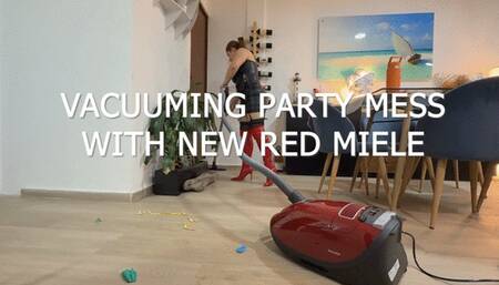 Vacuuming party mess with new red miele