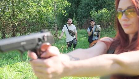 Hot MILF Shooter Fucked by Two Foresters