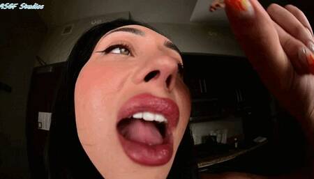 Chicana enjoys slurping on tiny women! GIANTESS VORE!! - MP4