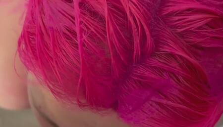 Slut face fucked into a sloppy puke mess while trying to dye hair