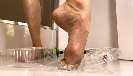 Crushing Plastic Trash Barefoot