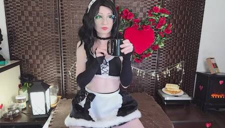 Maid Cooks Waffles and Drinks Tea