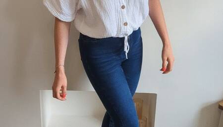 Priscilla toy car crush she crushes a tiny town with lots of small cars and buildings in big heels full body view