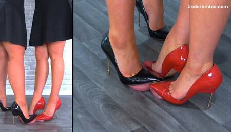 Goddess Amber - Miss Lucy - Trampling Your Cock & Balls Under Our Spikey Metal Heels - 189 Split Cam - Trample CBT Ballbusting Shoe Feet Foot Fetish