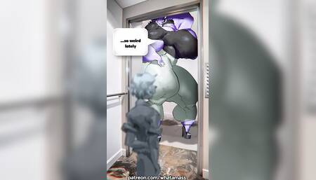 Giantess widowmaker crushes puny guy in elevator with her body and gigantic muscles & chest
