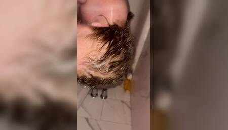 Redhead hot wife blowjob in the shower but