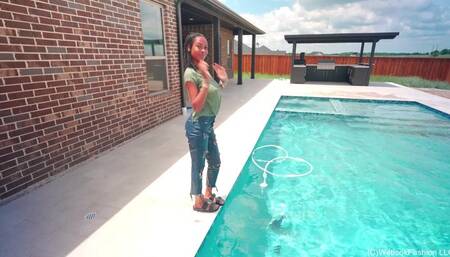 Amy Is Hiding in the Pool All Dressed Up