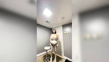 Hot trans CD in mini white dress huge cock and tits