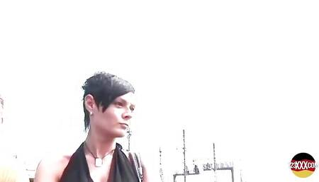 Curvy German Lady with Short Hair Eating Cum in the Woods