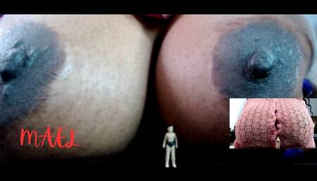 Macro Man Giant Breast Comparison - Ebony Unaware Giantess Mael