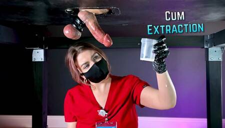 Cum Clinic Nurse Collects A Huge Sample Under Milking Table