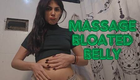 Showing and massage on my bloated belly at the end of the day in gray panties