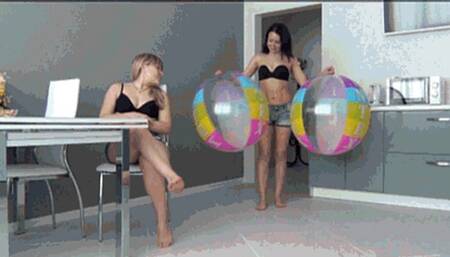 We deflate 2 huge beach balls a