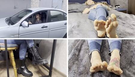 Chloe returns from shopping and gives her tired feet a rest