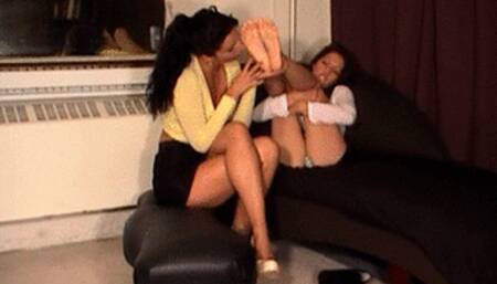 Lily sucking on Gaby's toes