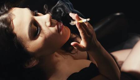 Valentina Nappi Smoking Cigarette - Sexy Italian Girl with Red Lipstick Prepares for Blowjob & Handjob