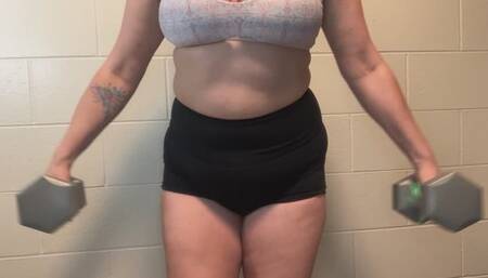 Curvy Redhead MILF Workout With Dumbbells