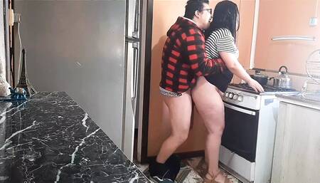 Her stepfather fucks his horny stepdaughter in our kitchen. Her mother almost catches him.