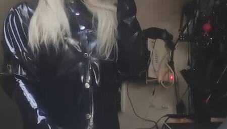 Smoking in Rubber shirt and dom hat