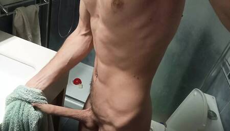 The Dirty Guy With His Cock And Balls Full Of Milk Walks Naked Around The House Taking Risks