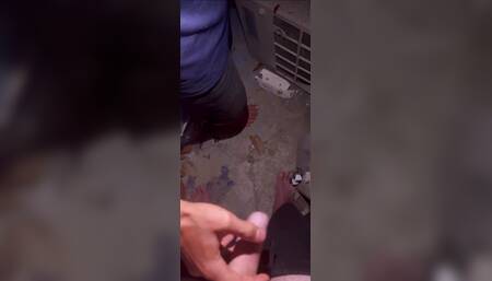 Helping hand. Help my friend shoot a huge load in the garage late at night.