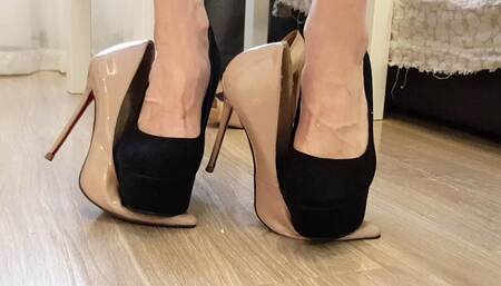 High heels hard play, hard shoeplay, high heels bending, high heels stomping