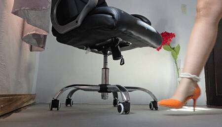 Princess Nicolle sexy heel popping on beautiful orange open arch pump heels