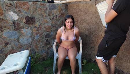 Jasmine wears see through clothes and gets wet