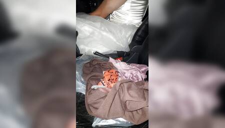 Crossdressing Wearing Wedding Gown While Driving and Cum Inside Gown