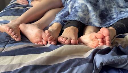 Ama Rio, Natasha Ty & RichPeruvian Play Barefoot Footsie Under Blanket | Asian Feet | Male Soles | Long Toes