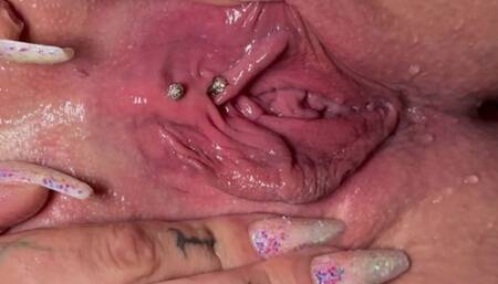 Close-up of Anna Rain's Shaved Pussy - Pierced and Wet!