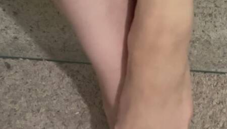 Foot fetish Pink glitter nail polish