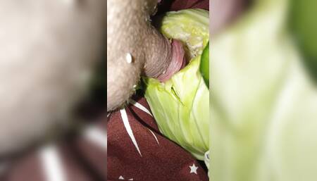 Fucking a cabbage and a cucumber at the same time