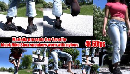 4k 60 fps | Mariella shows you her black Nike Shox Sneakers up close She wears them with nylons and shows you her nylon soles and your soles and toes up close