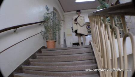 Slut fucked on stairs with glass dildo