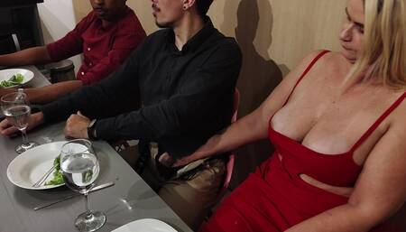 Cuckold Is Distracted Closing Deals While I Get Under the Table to Suck My Partner's Cock