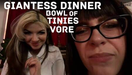 Giantess Dinner Bowl of Tinies Vore - featuring Fae D'Cay and Jane Judge, with hungry giantesses eating tiny men, with mouth and teeth fetish in an endoscope close up with swallowing, belly rubbing, digesting, and lots of tasty vore dirty talk