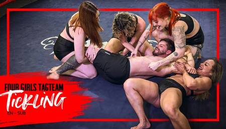 Nara, Mel, Ary and Lady tag team to punish Luiz in a tickling battle (720 EN-sub) Tickling - Tickle - Tickling Male - Mixed Wrestling - Boxe Ring