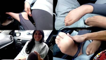 Naughty rubs and teases at car before lunch with my damsel - MOV