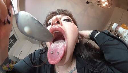 POV Unaware Giantess Gulps Tiny Husband in Cereal Vore