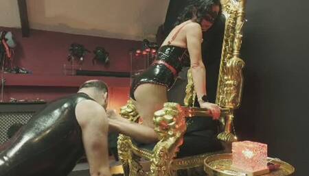 Foot leg and bottom worship in latex