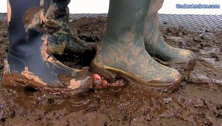 Goddess Amber & Miss Lucy - MudFest 1: Crushing The Cum From Your Cock & Balls Under Our Muddy Hunter Boots - 197 Feet Cam - Face Trample Trampling CBT Ballbusting Standing Busting Shoejob Bootjob Cumshot