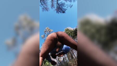 Explosive outdoor cumshot in the woods - risky solo session under the sun