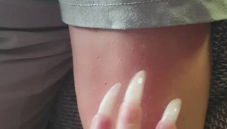 Goddess Laetitzia scratching and poking her slaves arms and legs and a little more