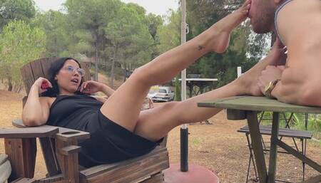 Stunning Latina Goddess Humiliates Pathetic Loser with Brutal Face Kicks and Foot Domination in His Own Garden