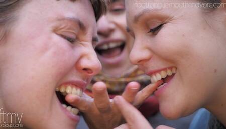 Emma and Hannah Bite Sadie